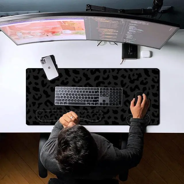 Alt view image 6 of 7 - 3Pcs Large Gaming Mouse Pad Desk Mat,Keyboard Mouse Wrist Rest Support Set,Extended Laptop Mouse Pad Memory Foam Non-Slip Base for Gamer Home Office(31.5x15.7in)-Black Leopard Cheetah