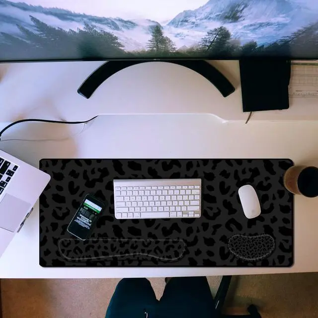 Alt view image 7 of 7 - 3Pcs Large Gaming Mouse Pad Desk Mat,Keyboard Mouse Wrist Rest Support Set,Extended Laptop Mouse Pad Memory Foam Non-Slip Base for Gamer Home Office(31.5x15.7in)-Black Leopard Cheetah
