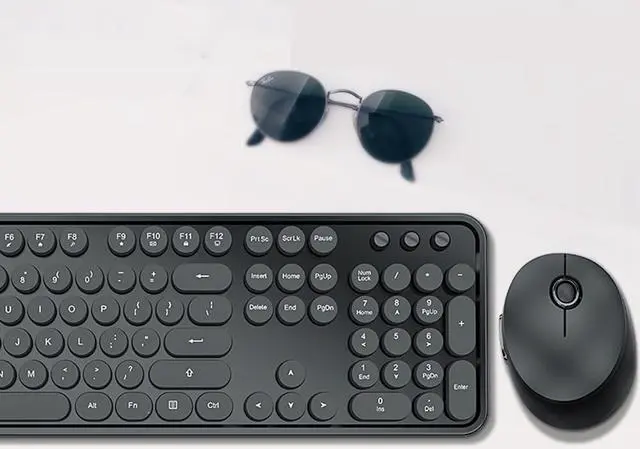 Alt view image 5 of 7 - Wireless Keyboard and Mouse Combo, Retro Style Keyboard with Round Keycaps, 2.4GHz Dropout-Free Connection Mouse with 3 Adjustable DPI for Windows Notebook PC (Black)