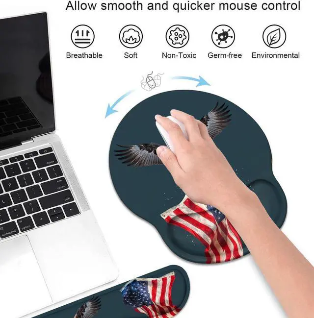 Alt view image 2 of 7 - Keyboard Wrist Rest and Mouse Pad Wrist Rest Support Set with Coasters, Non-Slip PU Base for Gaming and Office, Comfortable & Lightweight for Easy Typing & Pain Relief, American Flag Patriotic Eagle