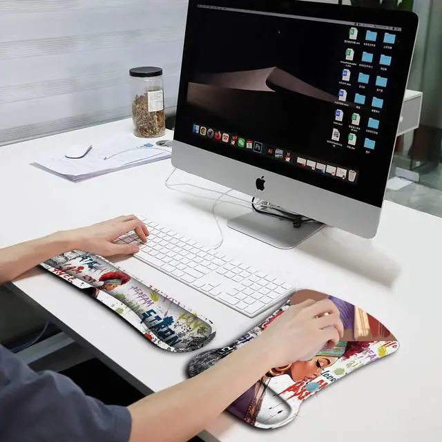 Alt view image 7 of 7 - Ergonomic Mouse Pad Wrist Support Gel and Keyboard Wrist Rest Set African Graffiti Girls with Red Hair Design for Laptop Gaming and Office, Comfortable and Pain Relief + Coaster