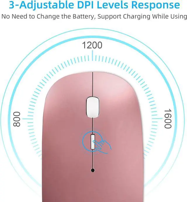 Alt view image 3 of 7 - Vxeei Bluetooth Mouse for Laptop, Wireless Mouse for MacBook Pro/Air/Mac/iPad/Chromebook/Computer -Rechargeale Dual Mode(USB 2.4Ghz + Bluetooth 5.2) Silent Cordless Mouse with USB C Adapter,Rosegold