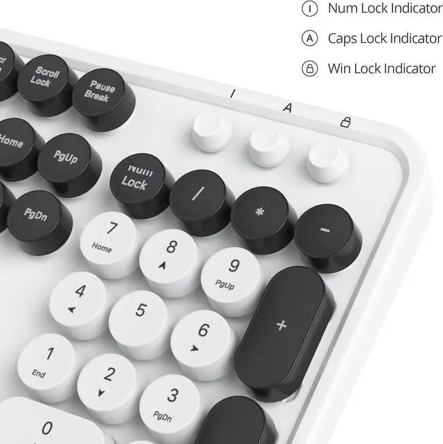 Alt view image 5 of 6 - Owpkeenthy Computer Keyboard Wired, Plug and Play USB Retro Round Typewriter Keyboard, Full Size Wired Keyboard with Foldable Stands for Laptop and Office PC (White)