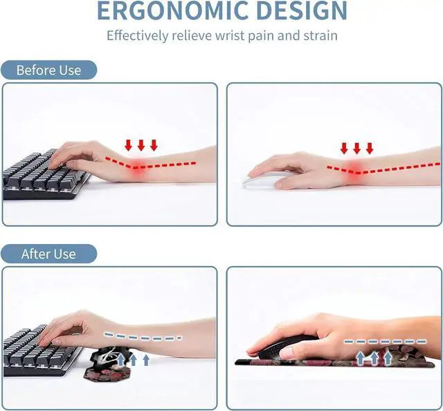 Alt view image 5 of 7 - Keyboard Wrist Rest & Ergonomic Mouse Wrist Rest Pad Set, Octagon Mouse Pad Made of Memory Foam with Non Slip Rubber Base Easy Typing Relieve Wrist Pain for Computer Office - Rose Skull Skeleton