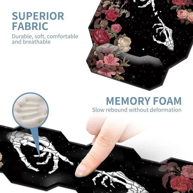 Alt view image 4 of 7 - Keyboard Wrist Rest & Ergonomic Mouse Wrist Rest Pad Set, Octagon Mouse Pad Made of Memory Foam with Non Slip Rubber Base Easy Typing Relieve Wrist Pain for Computer Office - Rose Skull Skeleton