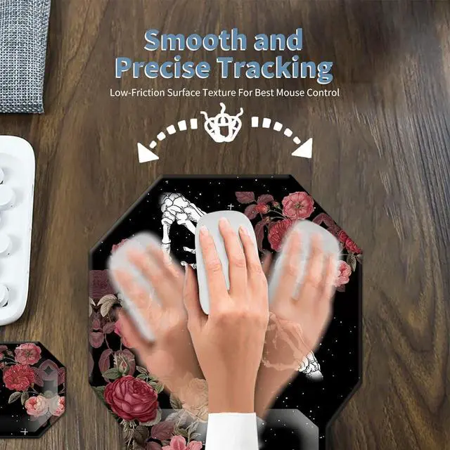 Alt view image 7 of 7 - Keyboard Wrist Rest & Ergonomic Mouse Wrist Rest Pad Set, Octagon Mouse Pad Made of Memory Foam with Non Slip Rubber Base Easy Typing Relieve Wrist Pain for Computer Office - Rose Skull Skeleton
