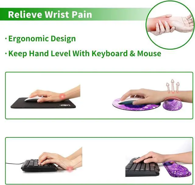 Alt view image 2 of 7 - Ergonomic Keyboard Wrist Rests Gel Memory Foam Mouse Pad with Round Mousepad + Coasters, Wrist Support Set with Non Slip Base for Gaming Office Laptop Easy Typing & Pain Relief, Purple African Girl