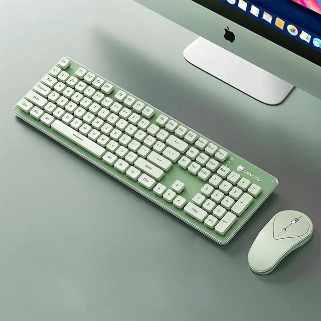 Main image of Wireless Keyboard and Mouse Combo, Rechargeable Metal Full Size Mute Keyboard and Ergonomic Mice, 2.4G Ultra-Thin Sleek Design for Windows Computer Desktop PC Laptop (Matcha Green with Warm Light)