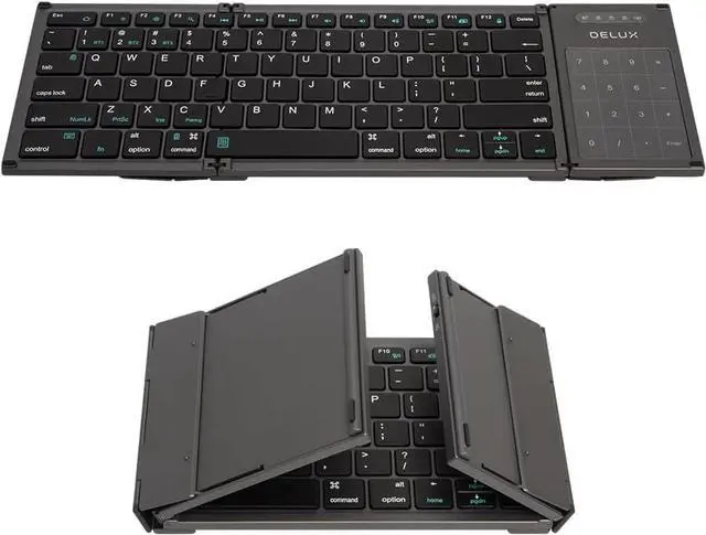 Main image of DeLUX Full Size Folding Keyboard 78 Keys, Wireless Bluetooth Keyboard with 2-in-1 Touchpad, Portable Travel Multi-Device and Multi-System Keyboard (KF17)