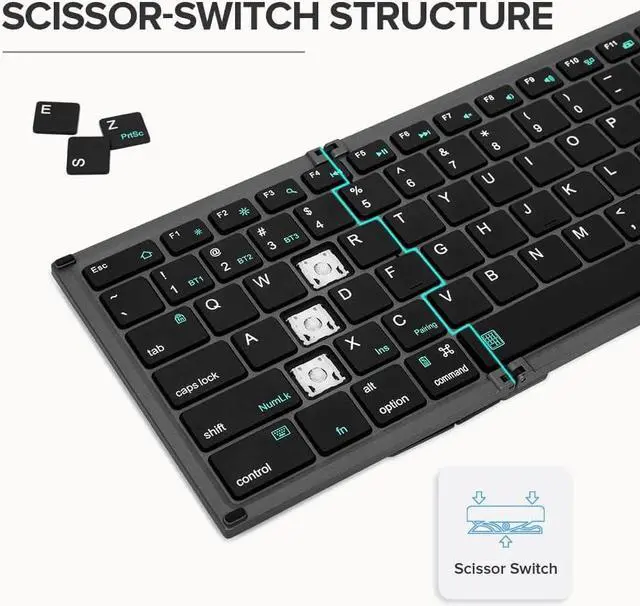 Alt view image 5 of 7 - DeLUX Full Size Folding Keyboard 78 Keys, Wireless Bluetooth Keyboard with 2-in-1 Touchpad, Portable Travel Multi-Device and Multi-System Keyboard (KF17)