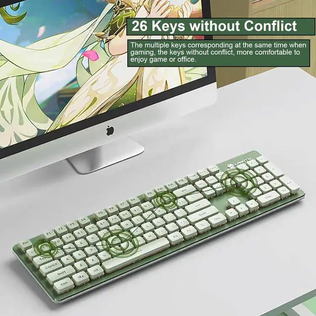 Alt view image 5 of 7 - Wireless Keyboard and Mouse Combo, Rechargeable Metal Full Size Mute Keyboard and Ergonomic Mice, 2.4G Ultra-Thin Sleek Design for Windows Computer Desktop PC Laptop (Matcha Green with Warm Light)