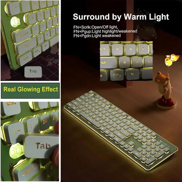 Alt view image 6 of 7 - Wireless Keyboard and Mouse Combo, Rechargeable Metal Full Size Mute Keyboard and Ergonomic Mice, 2.4G Ultra-Thin Sleek Design for Windows Computer Desktop PC Laptop (Matcha Green with Warm Light)