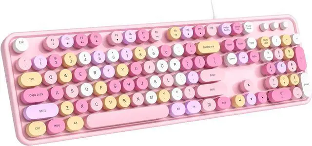 Main image of Dilter Wired Keyboard, 104 Keys Full-Sized Typewriter Keyboards, USB Plug and Play Office Keyboard with Number Pad, Caps Indicators, Foldable Stands for Windows, PC, Laptop (Pink Colorful)