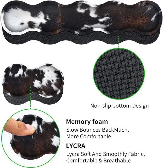 Alt view image 3 of 7 - Gaming Mouse Pad XXL Large Desk Cute Black Cowhide Extended Mousepad Ergonomic Memory Foam Keyboard Wrist Rest, Stitched Edges Desk Pad(31.5x11.8 in) Extended Large Mousepads Wrist Rest Set