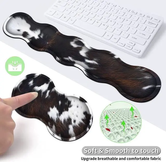 Alt view image 6 of 7 - Gaming Mouse Pad XXL Large Desk Cute Black Cowhide Extended Mousepad Ergonomic Memory Foam Keyboard Wrist Rest, Stitched Edges Desk Pad(31.5x11.8 in) Extended Large Mousepads Wrist Rest Set