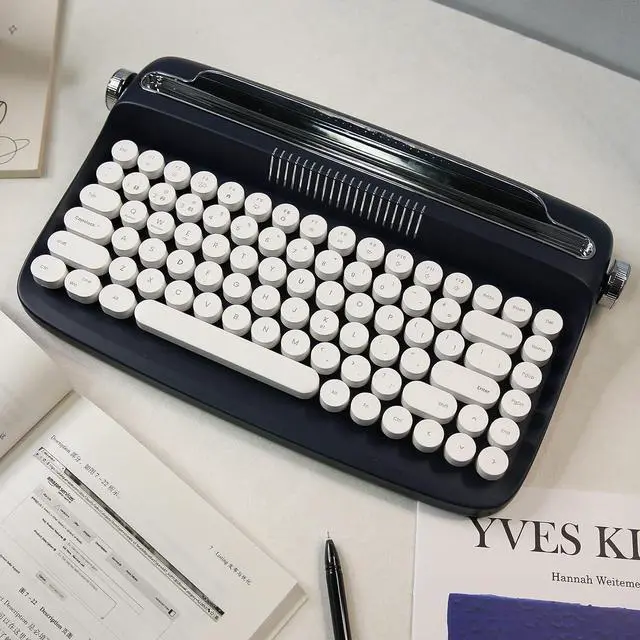 Alt view image 7 of 7 - YUNZII ACTTO B303 Wireless Typewriter Keyboard, Retro Bluetooth Aesthetic Keyboard with Integrated Stand for Multi-Device (B303, Midnight)