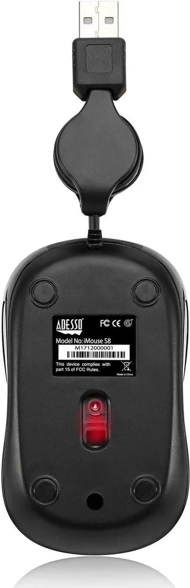 Alt view image 6 of 7 - Adesso Ergonomic iMouse S8 - Retractable Optical USB Mouse (Black)