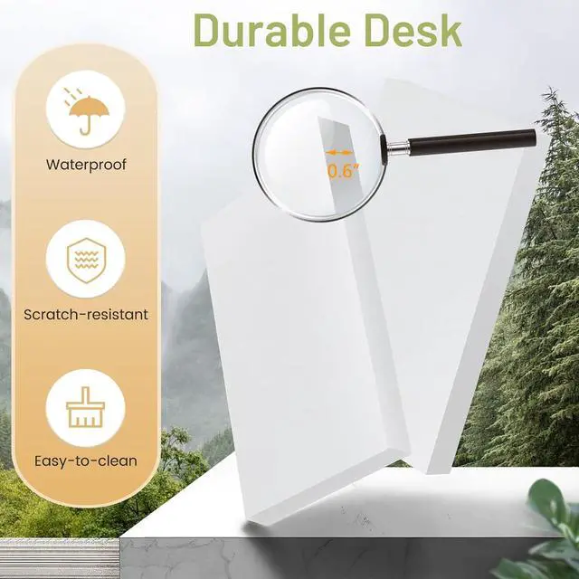 Alt view image 6 of 7 - SILKYDRY Computer Desk with Hutch & Keyboard Tray, Home Office Workstation with Drawer, Adjustable Shelves, Modern Vanity Table for Bedroom, Wooden Writing Study Laptop PC Desk (White)