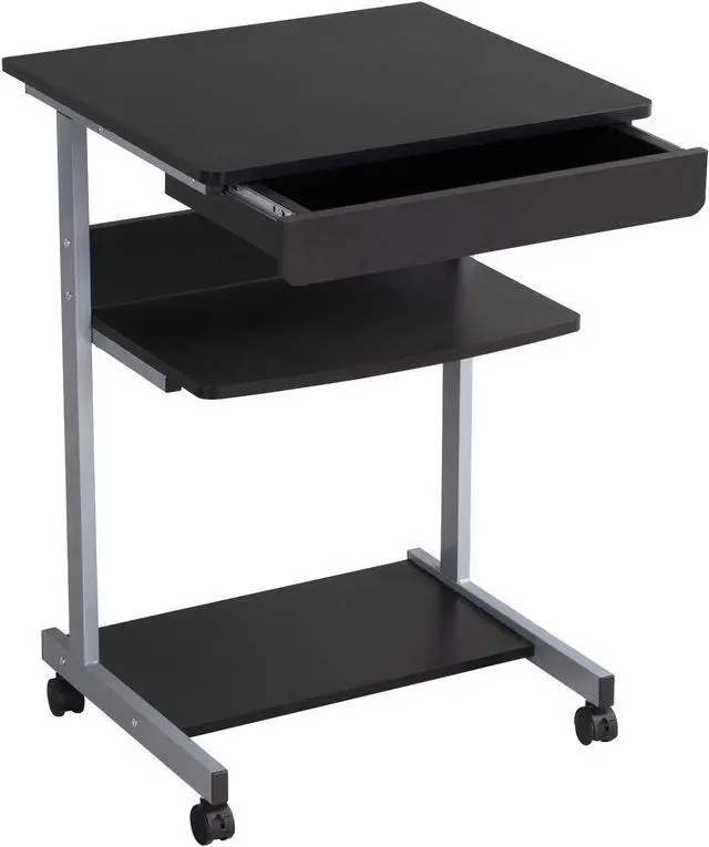 Main image of Yaheetech Mobile Computer Desk Cart, Small Rolling Laptop Desk PC Table Workstation with Drawer and Printer Shelf, Writing Desk Table for Small Space/Home Office