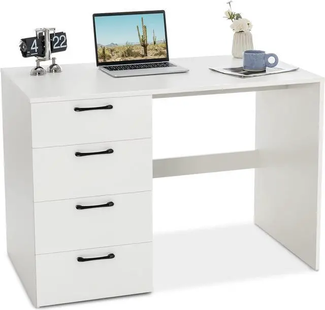 Main image of Tangkula White Desk with 4 Storage Drawers, Home Office Writing Desk, Modern Executive Desk, Laptop PC Desk, Vanity Makeup Table, Computer Workstation for Bedroom, Study Room, Office