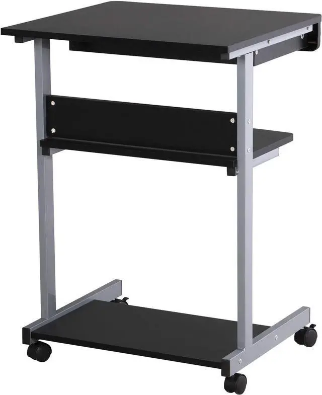 Alt view image 5 of 7 - Yaheetech Mobile Computer Desk Cart, Small Rolling Laptop Desk PC Table Workstation with Drawer and Printer Shelf, Writing Desk Table for Small Space/Home Office