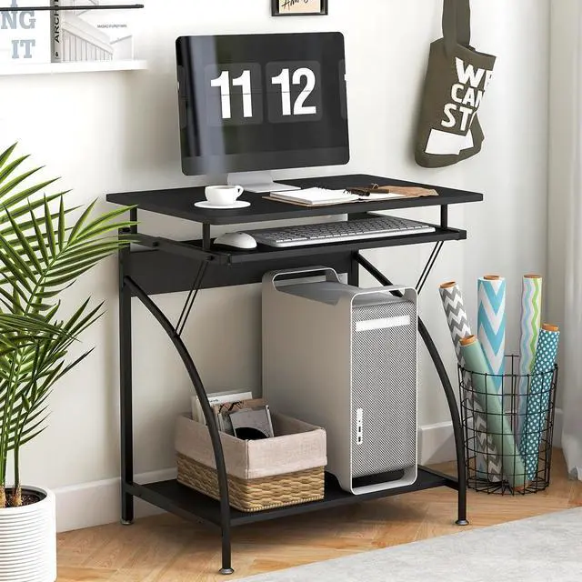 Alt view image 2 of 7 - Tangkula Small Computer Desk with Keyboard Tray, Home Office Desk Workstation with CPU Stand, Study Writing Desk for Small Spaces, Compact Portable PC Laptop Desk for Bedroom
