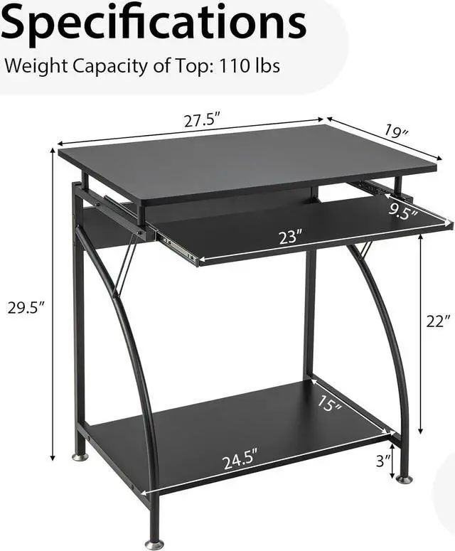 Alt view image 3 of 7 - Tangkula Small Computer Desk with Keyboard Tray, Home Office Desk Workstation with CPU Stand, Study Writing Desk for Small Spaces, Compact Portable PC Laptop Desk for Bedroom