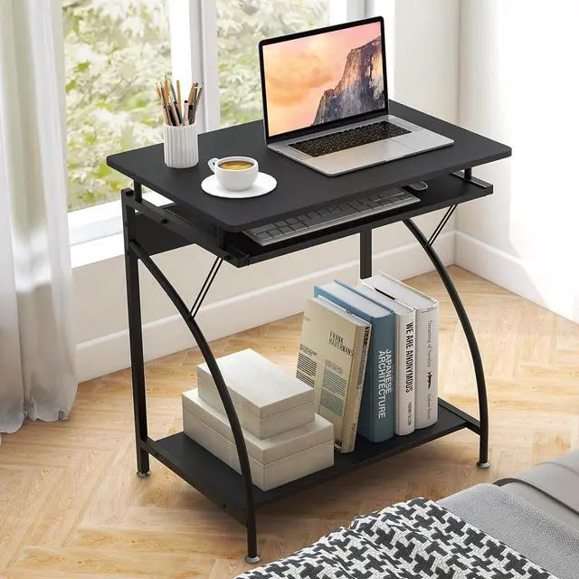 Alt view image 4 of 7 - Tangkula Small Computer Desk with Keyboard Tray, Home Office Desk Workstation with CPU Stand, Study Writing Desk for Small Spaces, Compact Portable PC Laptop Desk for Bedroom