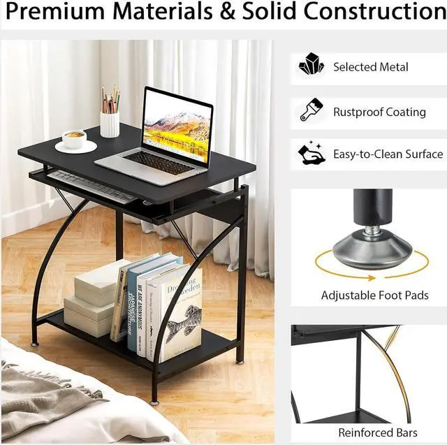 Alt view image 5 of 7 - Tangkula Small Computer Desk with Keyboard Tray, Home Office Desk Workstation with CPU Stand, Study Writing Desk for Small Spaces, Compact Portable PC Laptop Desk for Bedroom