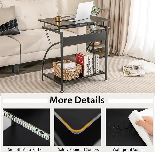 Alt view image 6 of 7 - Tangkula Small Computer Desk with Keyboard Tray, Home Office Desk Workstation with CPU Stand, Study Writing Desk for Small Spaces, Compact Portable PC Laptop Desk for Bedroom