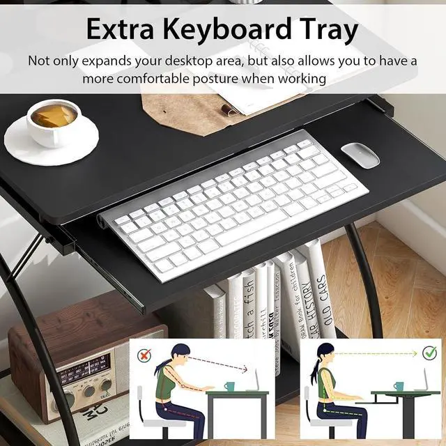 Alt view image 7 of 7 - Tangkula Small Computer Desk with Keyboard Tray, Home Office Desk Workstation with CPU Stand, Study Writing Desk for Small Spaces, Compact Portable PC Laptop Desk for Bedroom
