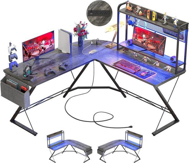 Cyclysio L Shaped Desk with Power Outlets and USB Ports, Reversible L  Shaped Gaming Computer Desk