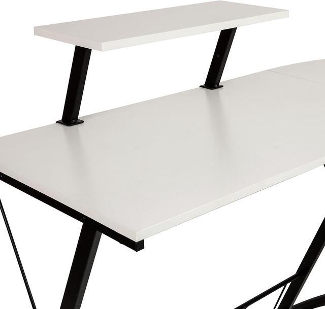 Alt view image 6 of 7 - Flash Furniture Ginny Corner Desk - White/Black Space Saving L-Shaped Gaming Desk with Monitor Shelf - 71.5" 2-Tier Computer Desk, Home Office Desk, Easy Assembly