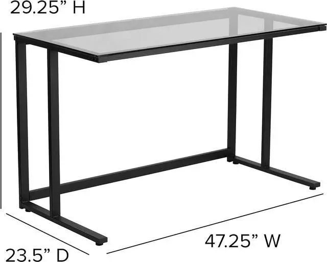 Alt view image 2 of 7 - Flash Furniture Singleton Glass Desk with Black Pedestal Metal Frame