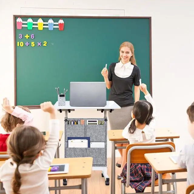 Alt view image 2 of 7 - KOUPA Adjustable Height Standing Desk, Writable Tempered Glass Desktop with Eraser, 360° Flip, Wheels and Bag Ideal for Small Spaces and Home Offices, 24 in, White(Adjustable Height: 32-47 in)