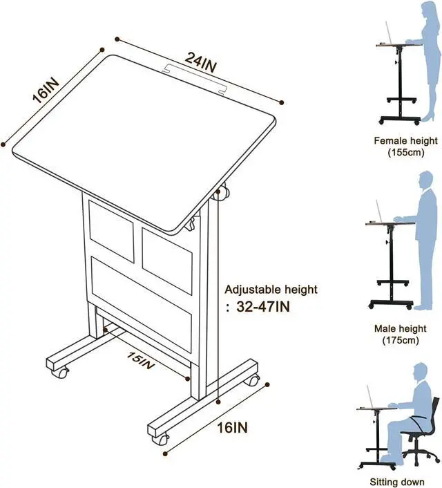 Alt view image 3 of 7 - KOUPA Adjustable Height Standing Desk, Writable Tempered Glass Desktop with Eraser, 360° Flip, Wheels and Bag Ideal for Small Spaces and Home Offices, 24 in, White(Adjustable Height: 32-47 in)