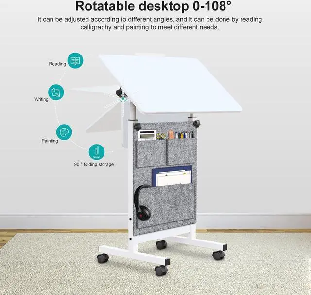 Alt view image 5 of 7 - KOUPA Adjustable Height Standing Desk, Writable Tempered Glass Desktop with Eraser, 360° Flip, Wheels and Bag Ideal for Small Spaces and Home Offices, 24 in, White(Adjustable Height: 32-47 in)