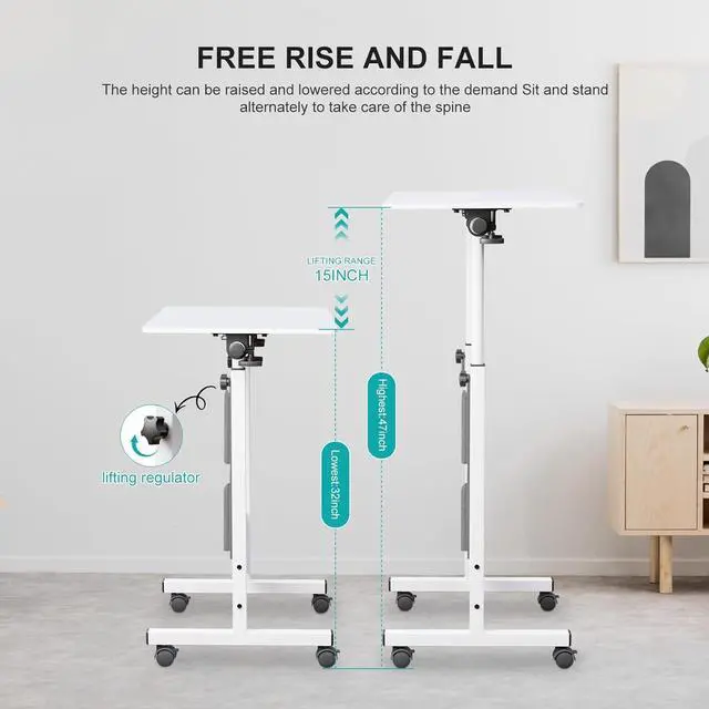 Alt view image 6 of 7 - KOUPA Adjustable Height Standing Desk, Writable Tempered Glass Desktop with Eraser, 360° Flip, Wheels and Bag Ideal for Small Spaces and Home Offices, 24 in, White(Adjustable Height: 32-47 in)