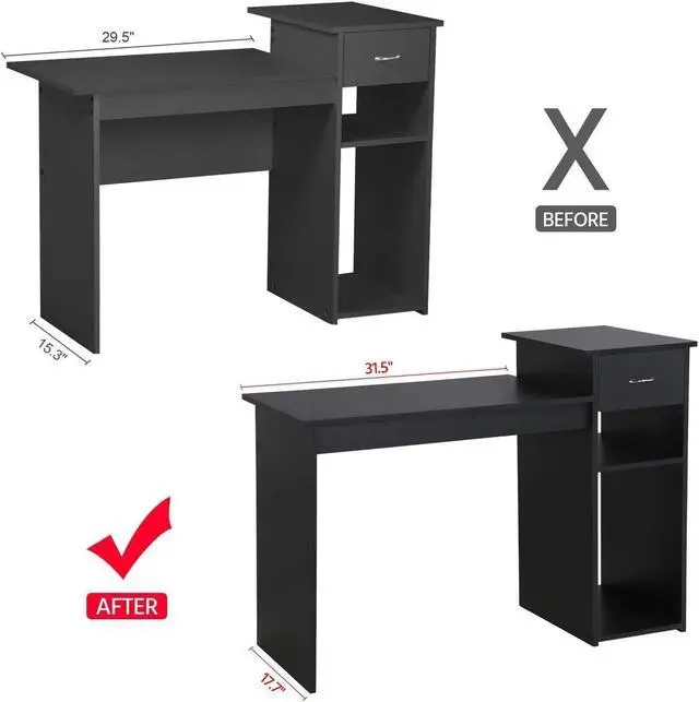 Alt view image 7 of 7 - Topeakmart Modern Computer Desk, 47 inch Home Office Computer Desk, Study Writing PC Table Workstation with Drawers and Printer Shelf for Small Spaces, Home Office Furniture