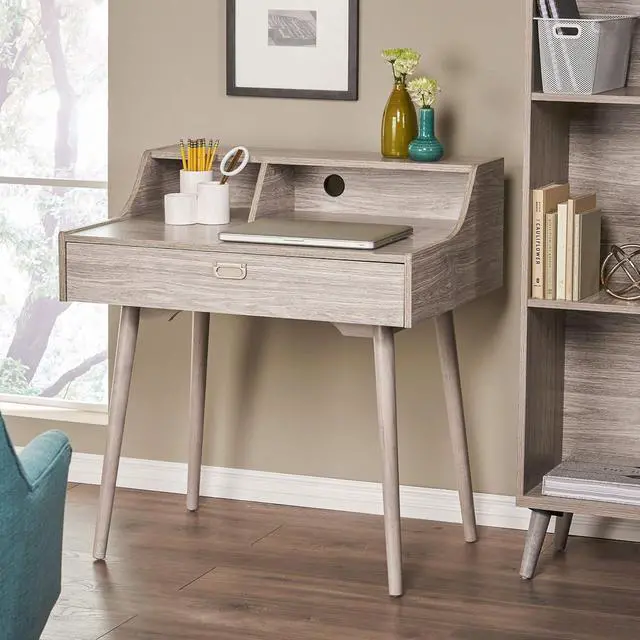 Alt view image 2 of 7 - Christopher Knight Home Ellison Mid-Century Modern Fiberboard Home Office Desk, Grey Oak Finish