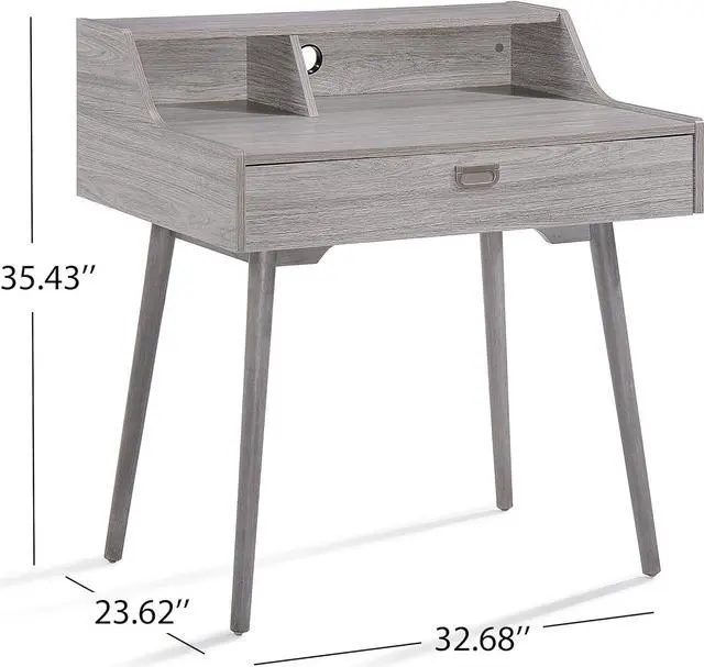 Alt view image 3 of 7 - Christopher Knight Home Ellison Mid-Century Modern Fiberboard Home Office Desk, Grey Oak Finish