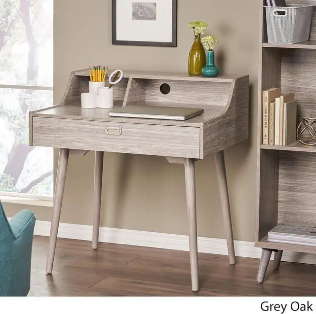 Alt view image 4 of 7 - Christopher Knight Home Ellison Mid-Century Modern Fiberboard Home Office Desk, Grey Oak Finish