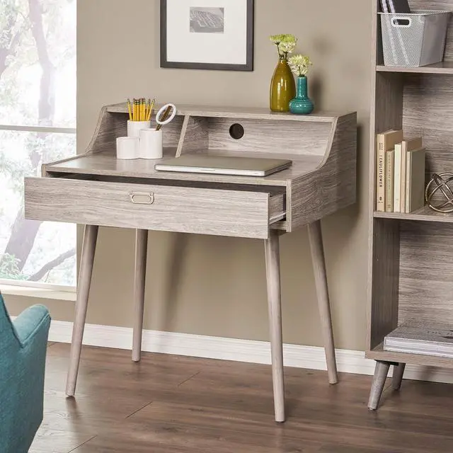Alt view image 5 of 7 - Christopher Knight Home Ellison Mid-Century Modern Fiberboard Home Office Desk, Grey Oak Finish