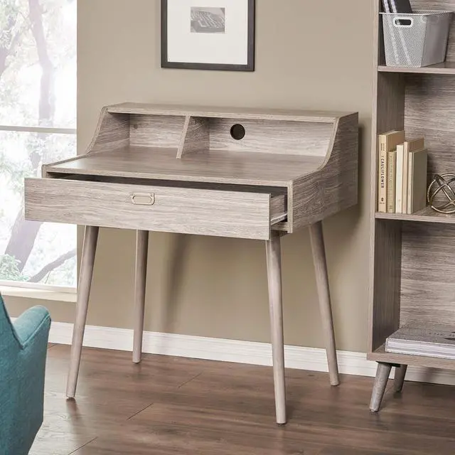 Alt view image 6 of 7 - Christopher Knight Home Ellison Mid-Century Modern Fiberboard Home Office Desk, Grey Oak Finish