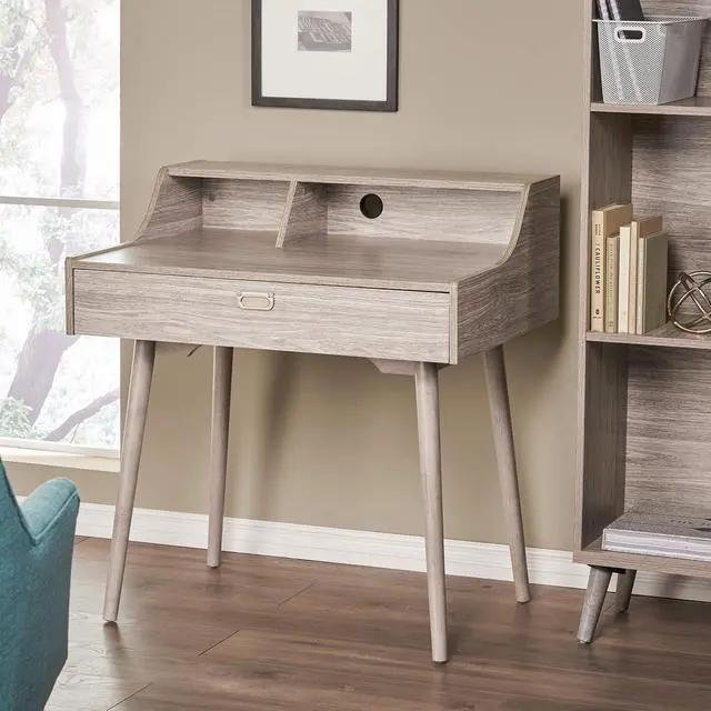Alt view image 7 of 7 - Christopher Knight Home Ellison Mid-Century Modern Fiberboard Home Office Desk, Grey Oak Finish