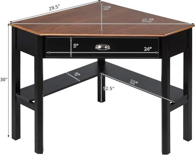 Alt view image 3 of 7 - DORTALA Corner Desk, Writing & Study Corner Computer Desk, Laptop PC Table, Wood Home Office Desk, Small Corner Desk w/Storage Drawer, Shelves, Office Study Workstation, White Corner Desk (Brown)