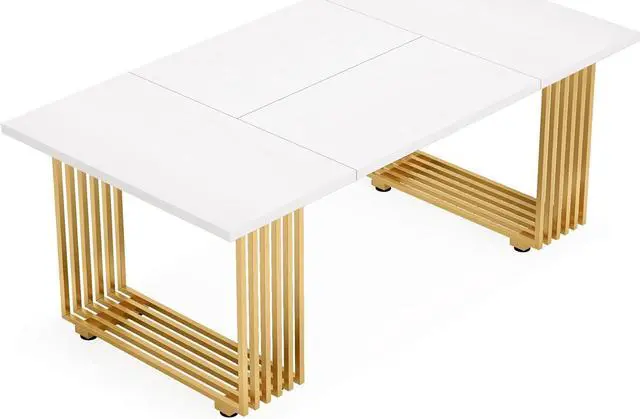 Alt view image 6 of 7 - LITTLE TREE 70.9 in Executive Desk, White Computer Desk with Gold Metal Legs