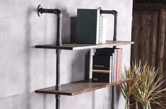 Alt view image 2 of 6 - LOKKHAN 79-inch Industrial Laptop Desk Solid Wood Computer Desk Wall Pipe Desk with Shelves Computer Table for Home Office (L:47.3-inch)