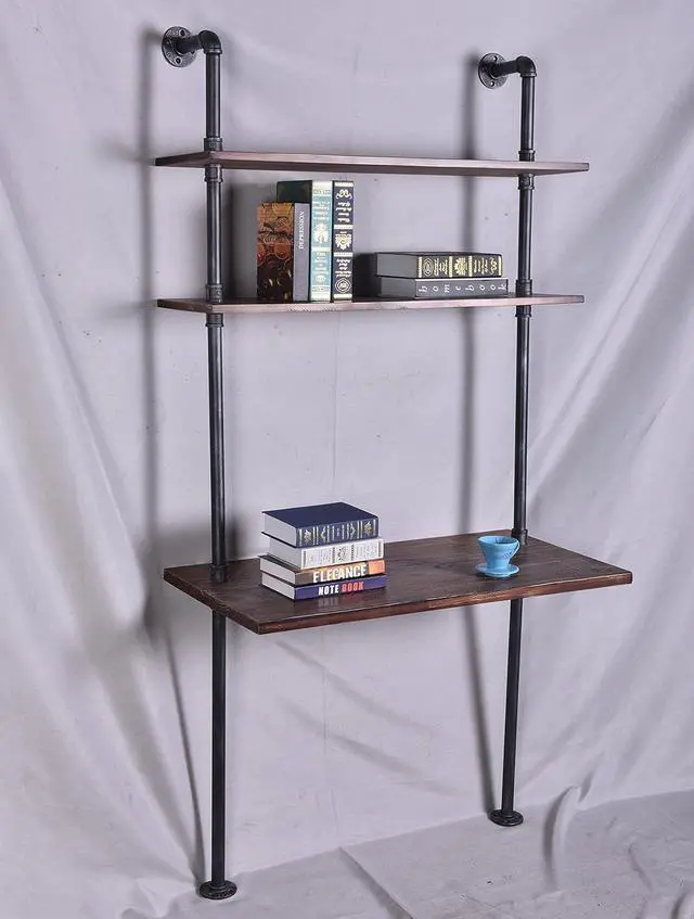 Alt view image 5 of 6 - LOKKHAN 79-inch Industrial Laptop Desk Solid Wood Computer Desk Wall Pipe Desk with Shelves Computer Table for Home Office (L:47.3-inch)