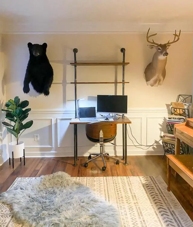 Alt view image 6 of 6 - LOKKHAN 79-inch Industrial Laptop Desk Solid Wood Computer Desk Wall Pipe Desk with Shelves Computer Table for Home Office (L:47.3-inch)